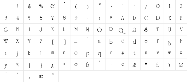 UniversityRoman-Thin Regular Character Map UniversityRoman-Thin Regular Character Map