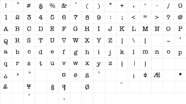 AmericanTypewriter-Light Regular Character Map