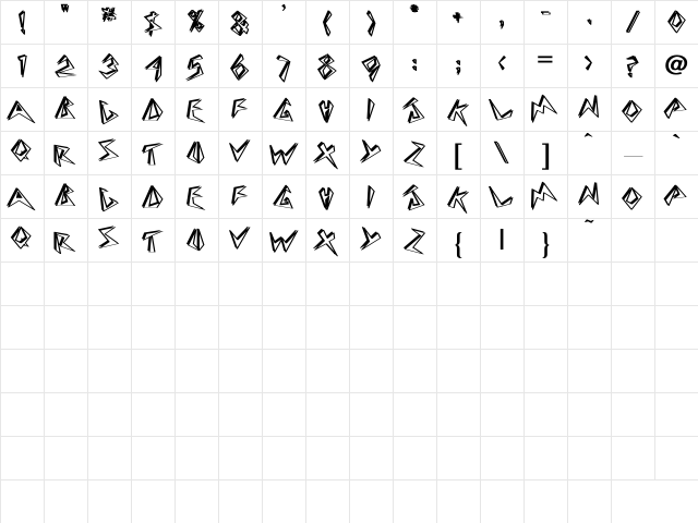 BeeBopp Bold Bold Character Map