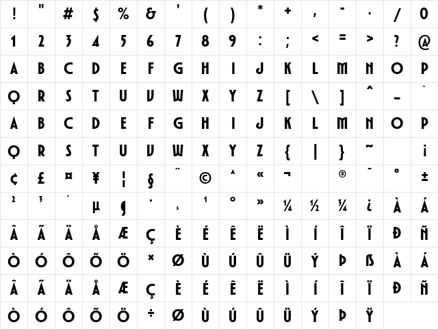 TT Modernoir Trial Bold Character Map