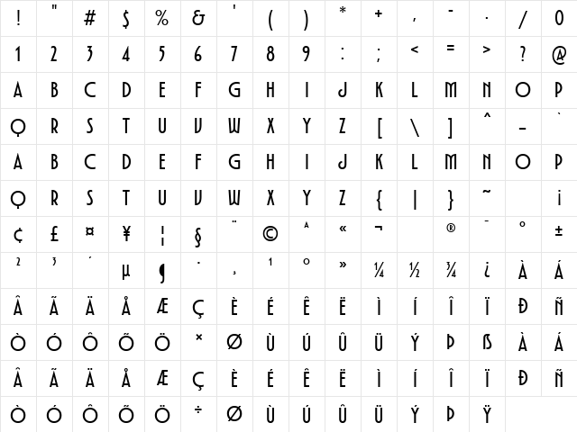 TT Modernoir Trial Medium Character Map