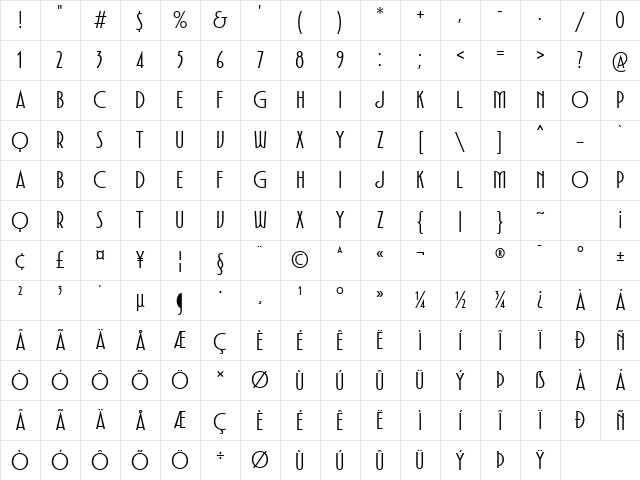 TT Modernoir Trial Regular Character Map