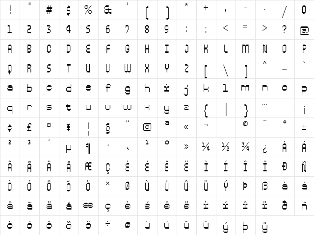 TT Paplane Trial Thin Character Map