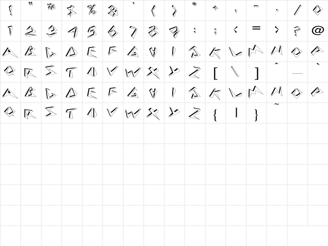 BeeBopp Wide Regular Character Map