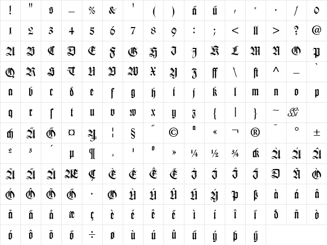 Tudor SSi Regular Character Map Tudor SSi Regular Character Map