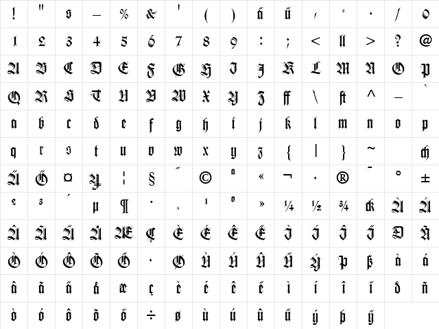 TudorSSK Regular Character Map TudorSSK Regular Character Map