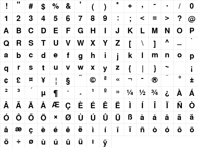 TurkishSansSSK Bold Character Map