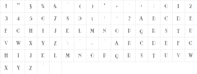 TuxedoThin Regular Character Map