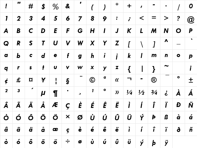 Tw Cen MT Bold Italic Character Map