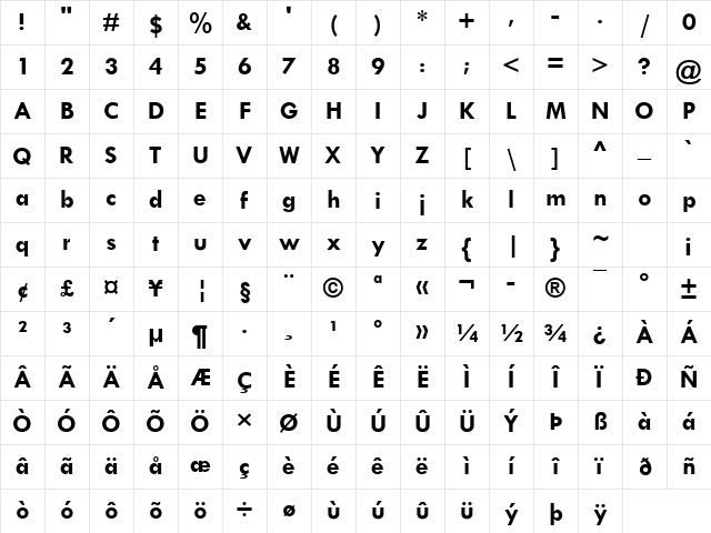 Tw Cen MT Bold Character Map
