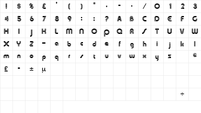 TwinkieDisplaySSK Regular Character Map