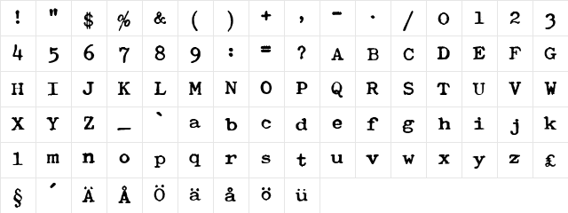 Typewriter Royal 200 Regular Character Map