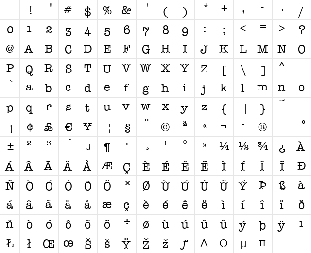 Typewriter-Osf Regular Character Map Typewriter-Osf Regular Character Map