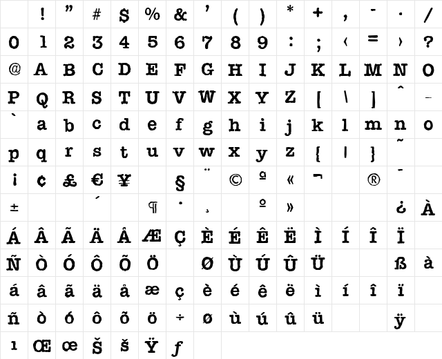 TypewriterAntique Bold Character Map TypewriterAntique Bold Character Map