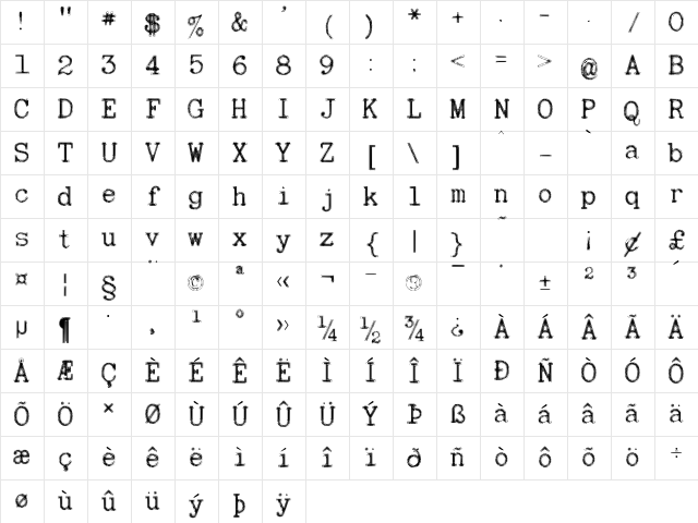 Typewritten Becker Normal Character Map