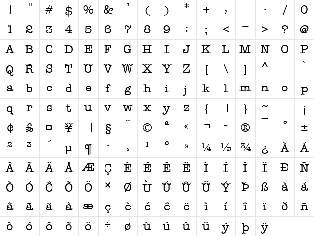 Typist Normal Character Map