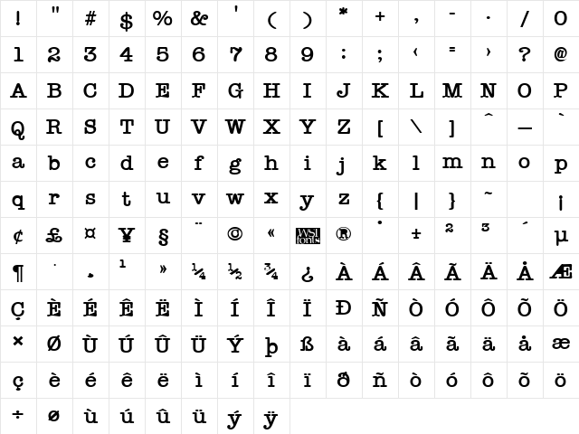 Typist Bold Character Map