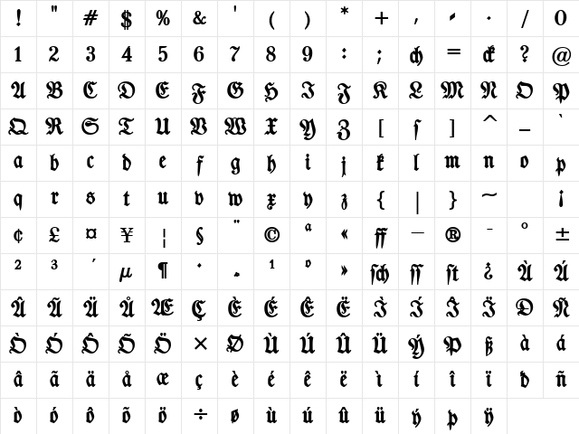 TypographerFraktur Bold Character Map