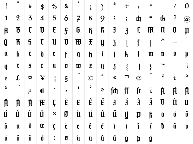 TypographerTextur Regular Character Map