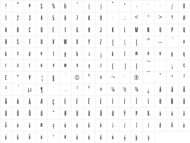 UnitusTLigNar Regular Character Map UnitusTLigNar Regular Character Map