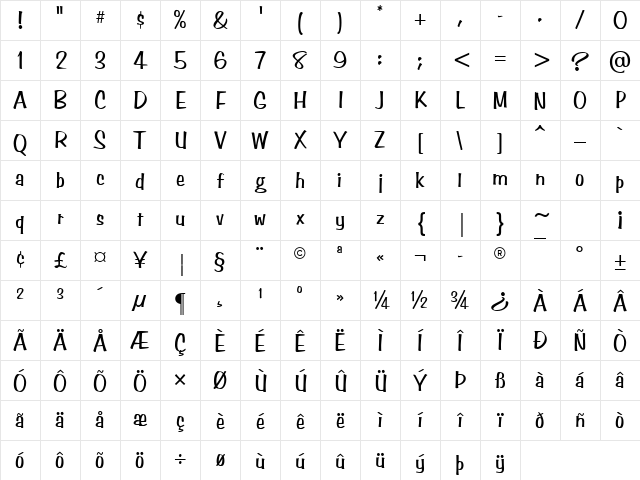 Benguiat Frisky ATT Regular Character Map