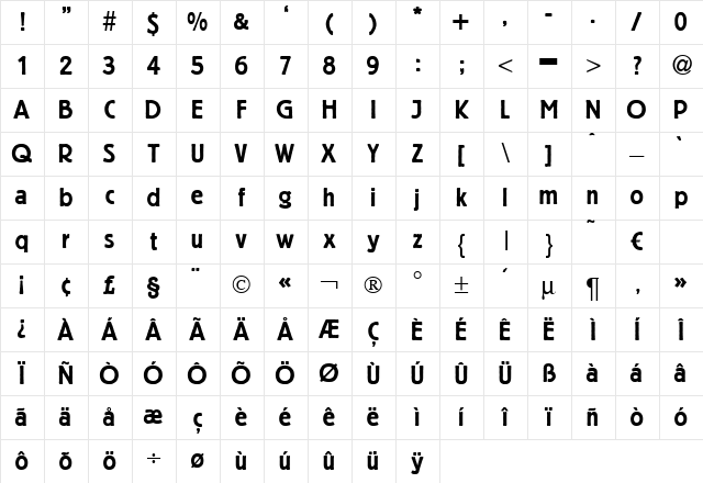 BeginnerDB Bold Character Map