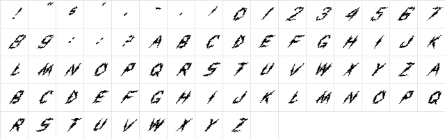 FZ UNIQUE 19 SPIKE ITALIC Normal Character Map