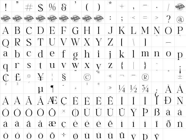 Begifta DEMO VERSION Regular Character Map