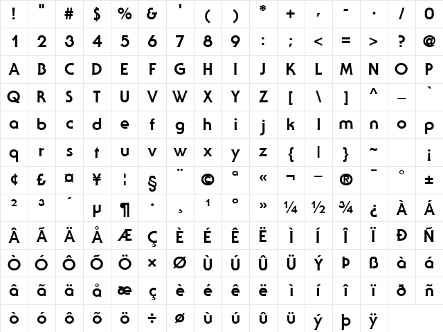 UbiqGothicBlackSSK Regular Character Map