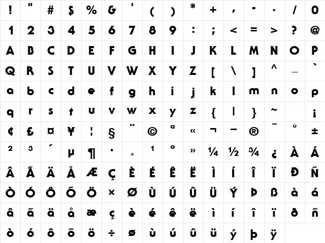 UbiqGothicUltraSSK Regular Character Map
