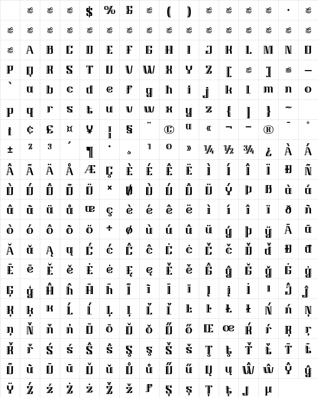BEHINERtrial Regular Character Map BEHINERtrial Regular Character Map