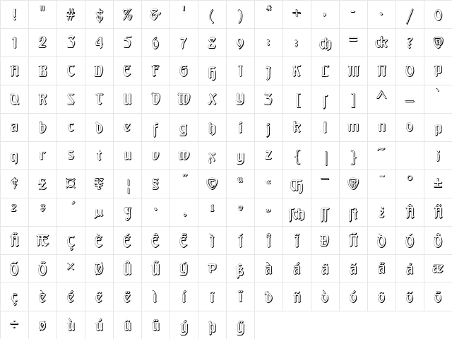 Behrensschrift Shadow Regular Character Map Behrensschrift Shadow Regular Character Map