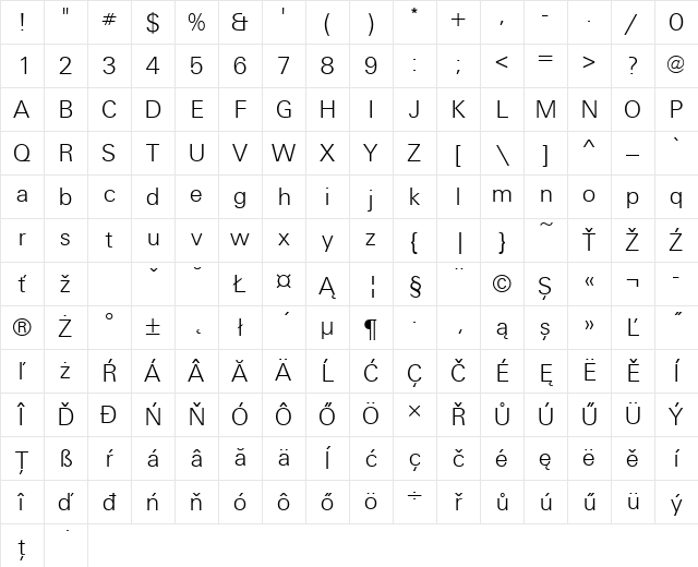 UnitusDEELig Regular Character Map UnitusDEELig Regular Character Map