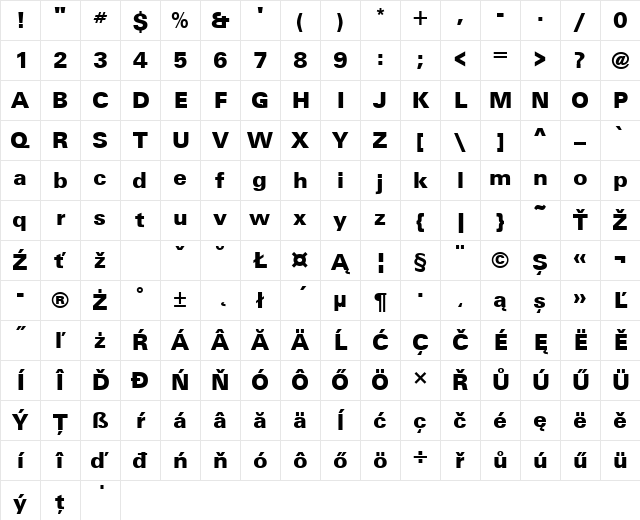 UnitusTEEBla Regular Character Map
