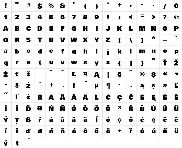 UnitusDEEUltBol Regular Character Map UnitusDEEUltBol Regular Character Map
