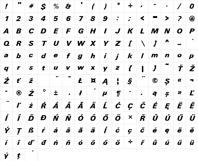 UnitusTEEBla Italic Character Map