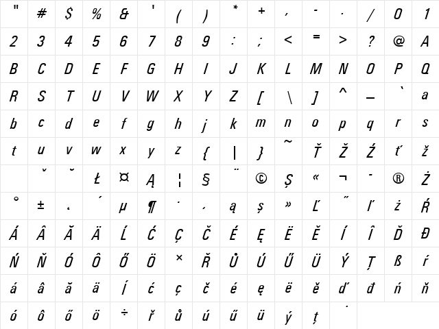 UnitusTEECon Italic Character Map