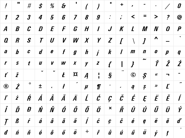 UnitusTEECon Bold Italic Character Map UnitusTEECon Bold Italic Character Map