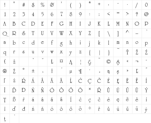 UniversityTEE Regular Character Map