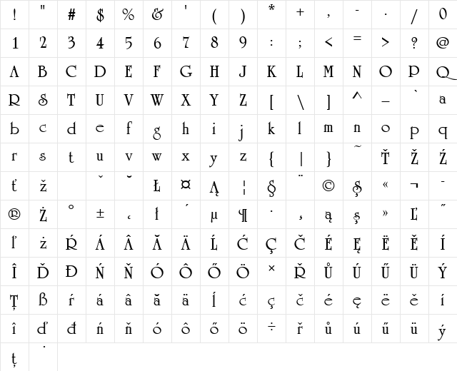 UniversityTEE Bold Character Map