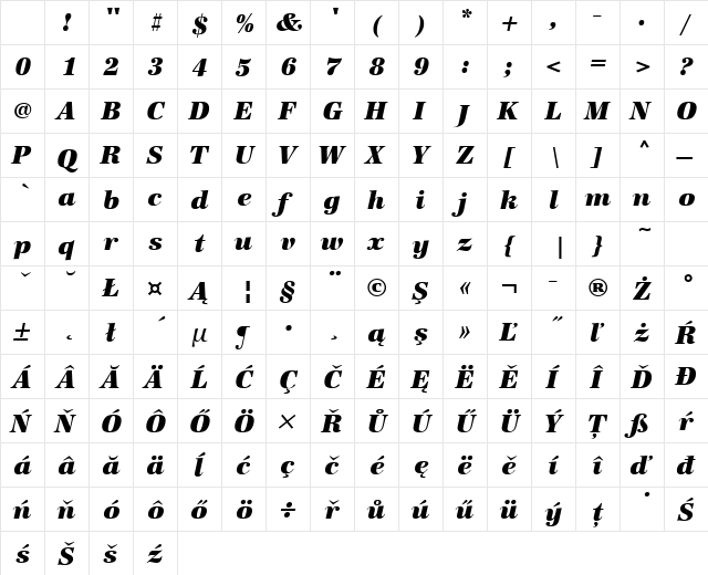 URWAntiquaTEEUltBol Italic Character Map URWAntiquaTEEUltBol Italic Character Map