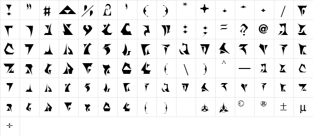 BernyKlingon Regular Character Map