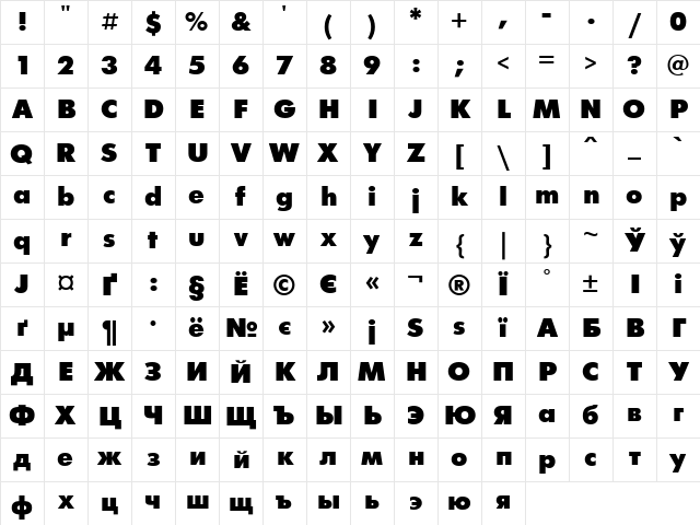 UkrainianFuturisExtra Bold Character Map