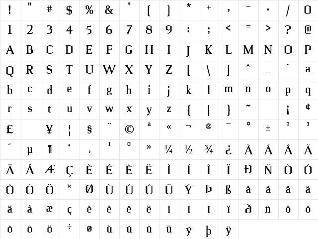 Ulian Bold Character Map