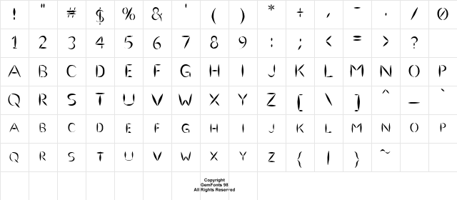 Ulse Freehand Regular Character Map