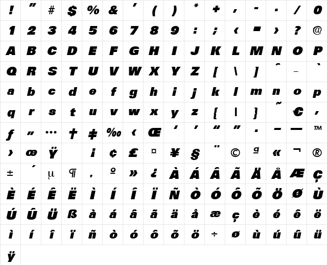 Ultimate-HeavyIta Regular Character Map Ultimate-HeavyIta Regular Character Map