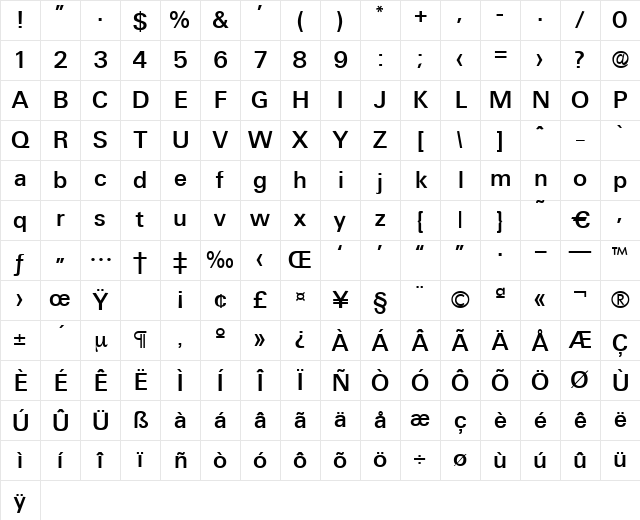 Ultimate-Medium Regular Character Map