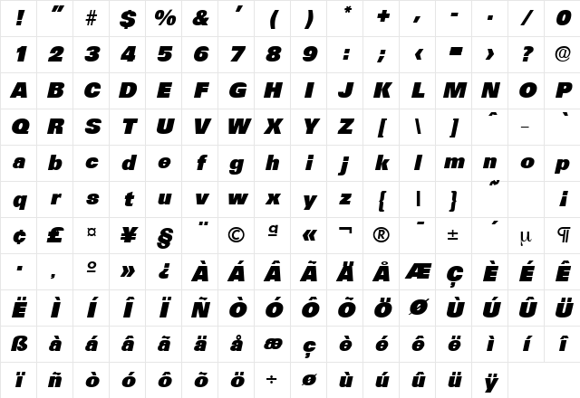 Ultimate-Serial-Heavy RegularItalic Character Map
