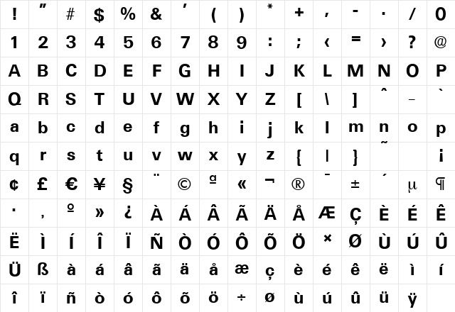 UltimateSerial Bold Character Map