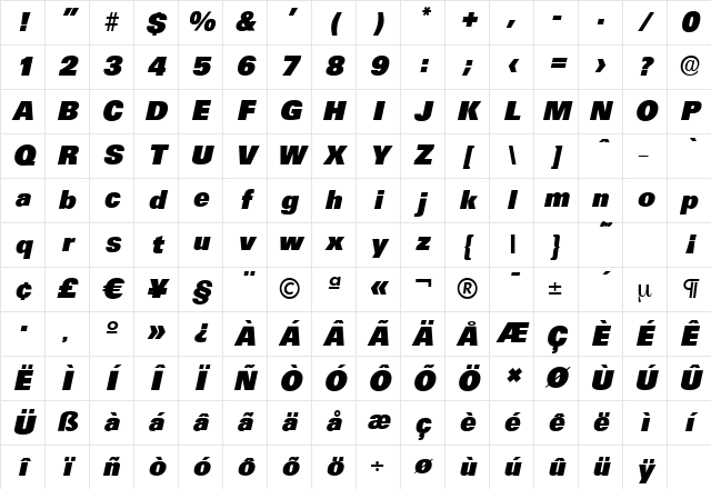 UltimateSerial-Heavy Italic Character Map UltimateSerial-Heavy Italic Character Map